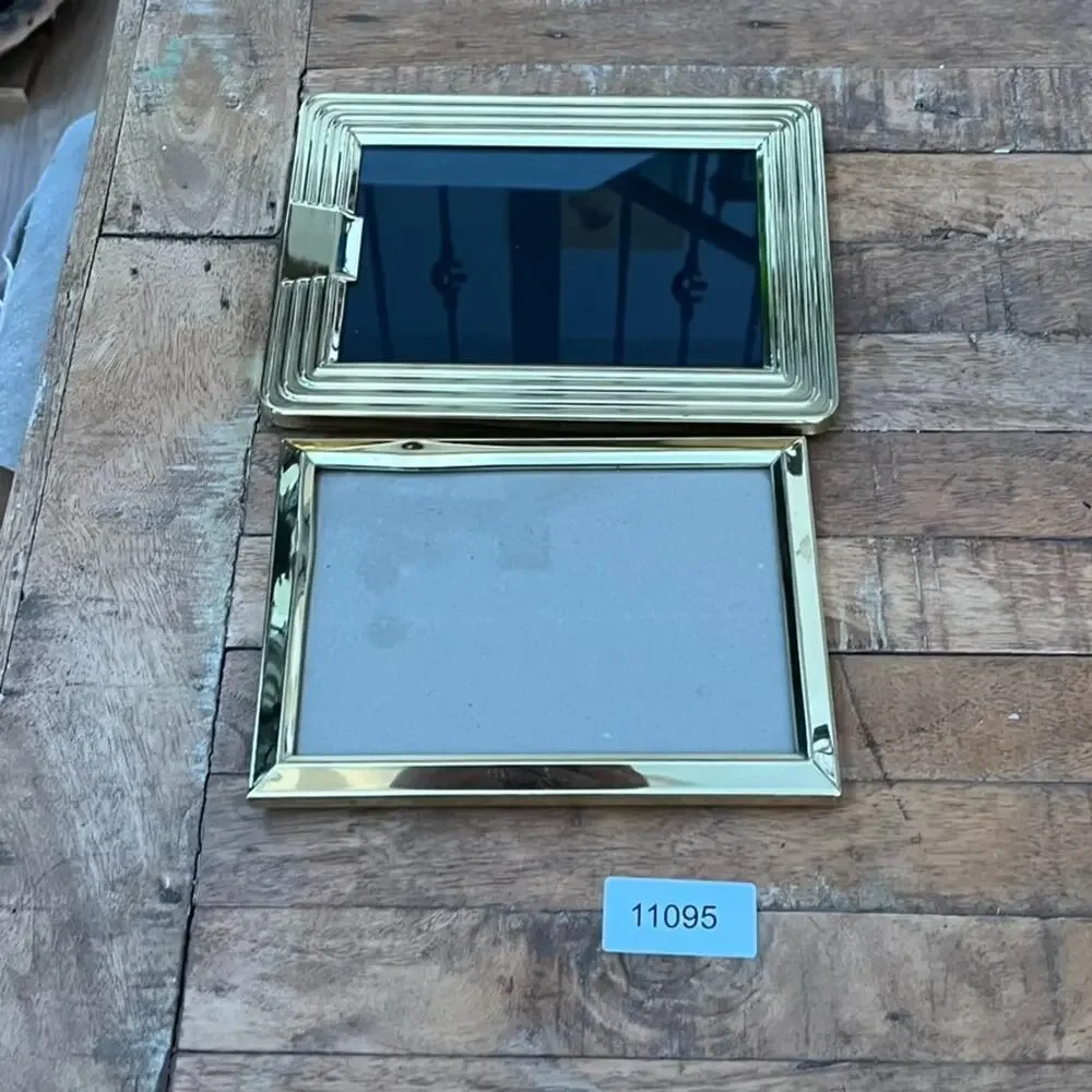 Vintage Solid Brass Striped Metal Gold Photo Frames Fits 5x7 Photos Minimalist